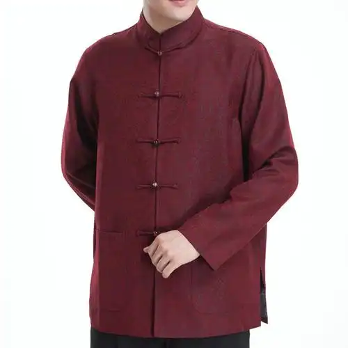 静图 男士长袖唐装男 男士唐装秋装上衣 金丝绒唐装 中老年爸爸装