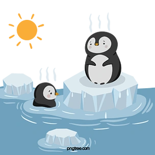 手绘冰川融化企鹅元素