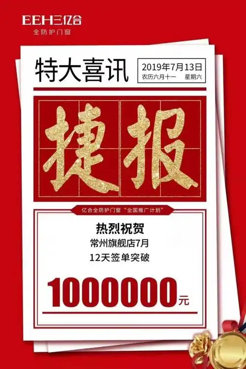 亿合门窗常州店试营业12天签单百万