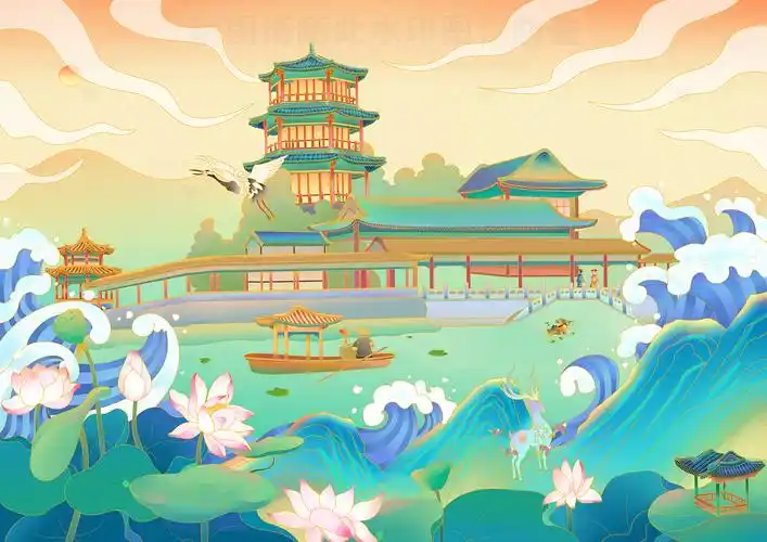 避暑山庄场景插画