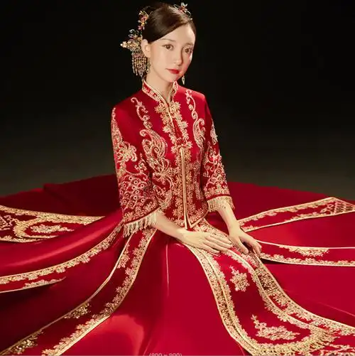 秀禾服女新娘服秋冬季 2021新款 结婚中式 复古流苏龙凤褂礼服敬酒服