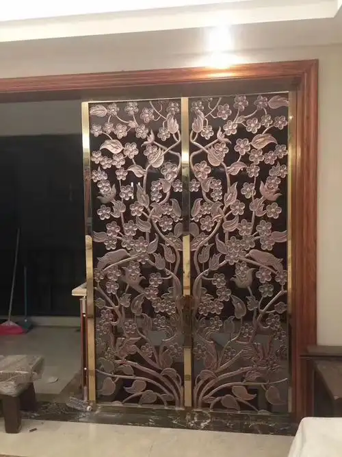 新中式装饰纯铜雕刻镂空屏风隔断