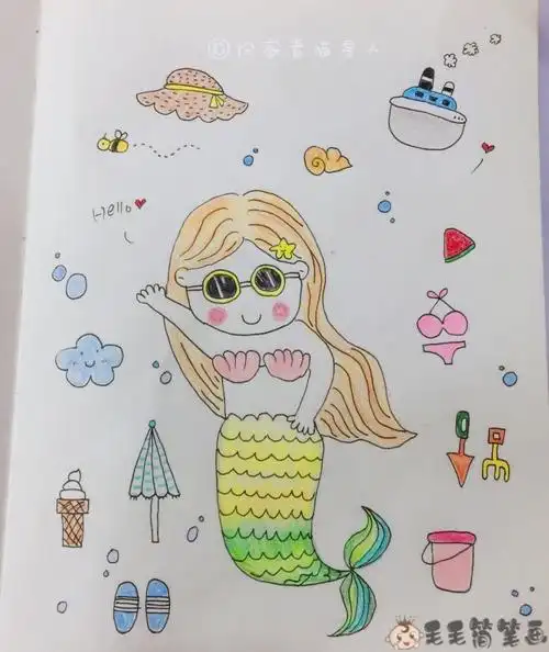海的女儿儿童画图片 - 毛毛简笔画
