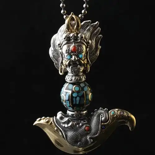 良希银饰金刚杵降魔杵吊坠男士复古个性挂绳项链毛衣链饰品-阿里巴巴