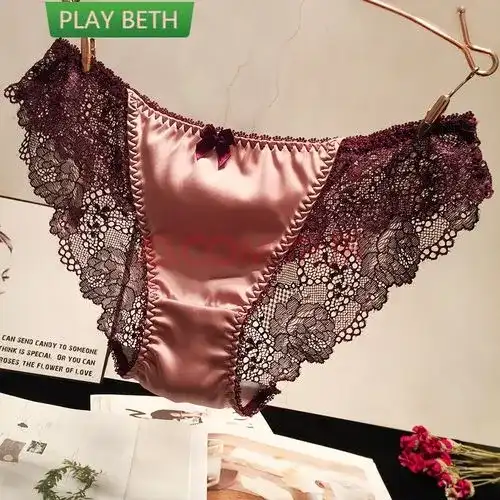 雷丝女内裤少妇日系柔软绸缎顺滑蕾丝内裤女士性感档舒适裤头香槟色