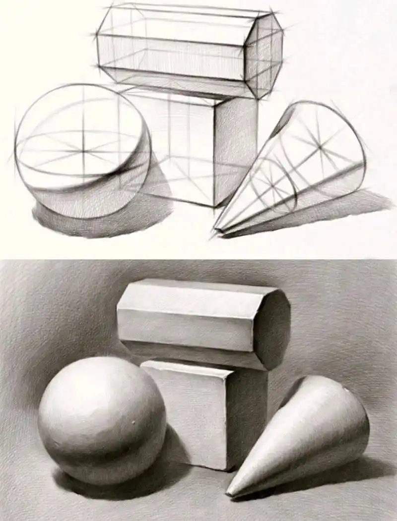 素描石膏几何体组合结构范例