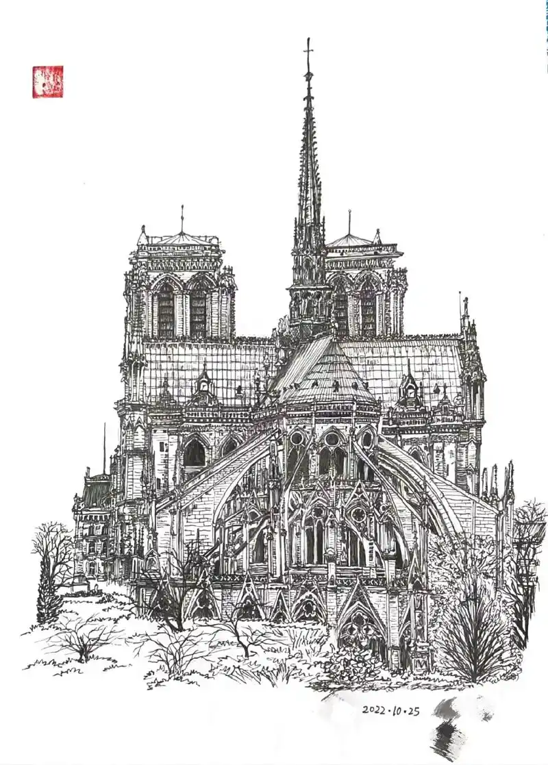 巴黎圣母院手绘(库存)#建筑手绘 #古建筑之美 #原创手绘 - 抖音