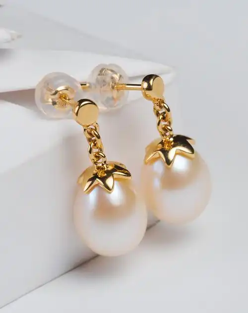 angeperle 倾心 g18k金淡水珍珠耳坠8-9mm