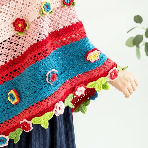 苏苏姐家花卉披肩diy手工毛线制作编织衣服棉线手编材料包譱