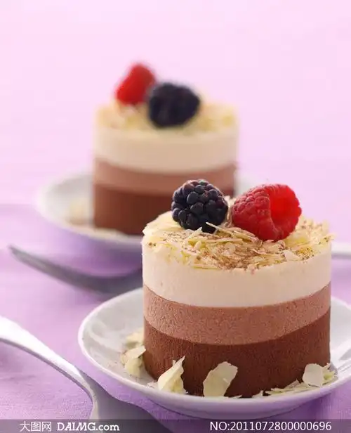 盘子盛着桑葚蛋糕摄影图片_大图网图片素材