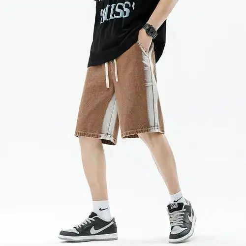 牛仔短裤男士休闲五分裤子美式潮牌男生港风夏季宽松抽绳休闲中裤