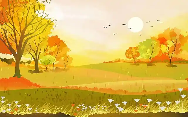 手绘秋天风景插画背景秋天枫叶