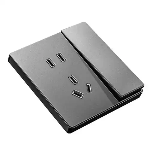 家装高档肤感灰开关插座面板一开5孔usb双控多控国际电工86型暗装