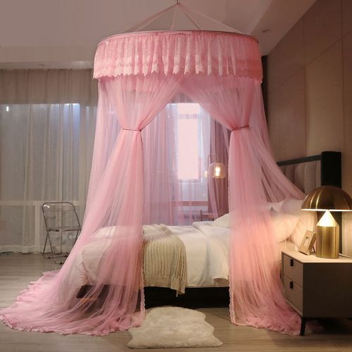 夏天蚊帐单开门蕾丝公主落地圆顶蚊帐超大空间吸盘吊顶帐子1.5米