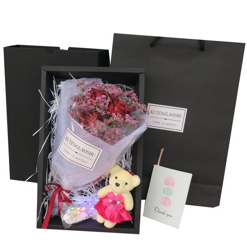 蓝色妖姬520情人节 玫瑰干花真花花束送女朋友浪漫生日礼物礼盒装