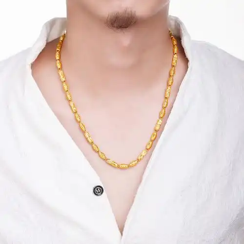 【男士粗款链】梦金园 足金黄金项链霸气橄榄筒珠链粗款老板链(计价)