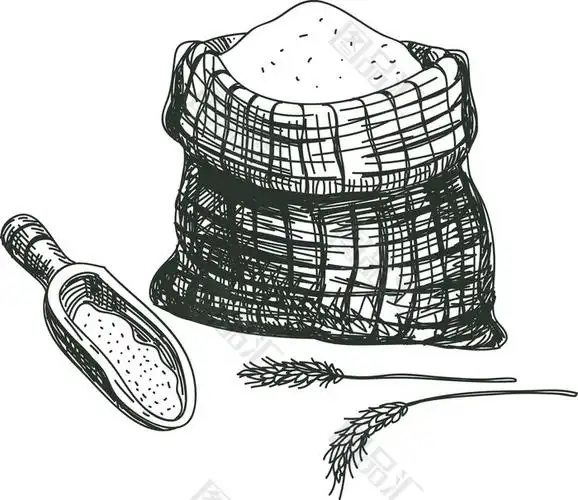 手绘袋装大米素材