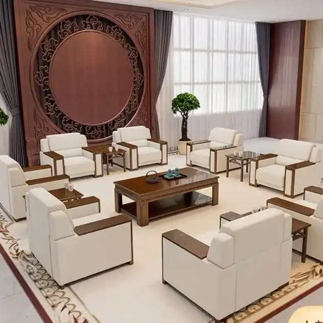 办公室贵宾接待沙发茶几组合政府大会堂培训会议单人实木办公沙发