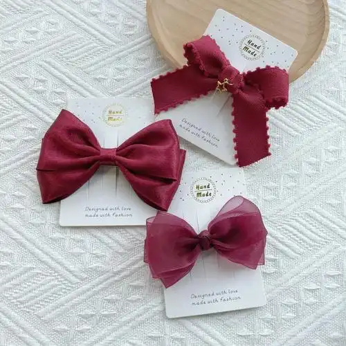 手工女童发夹秋冬大红色