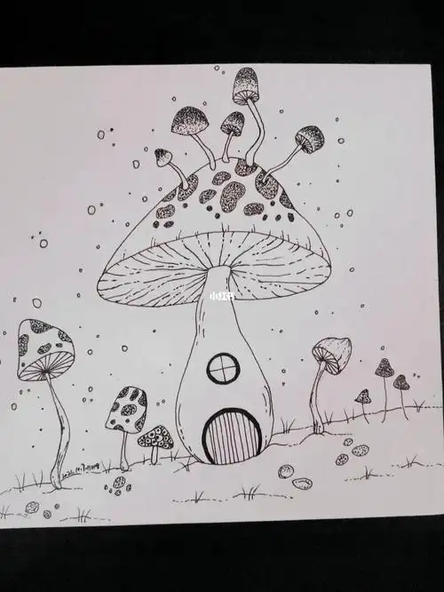 打卡66黑白简笔画临摹练习简笔画蘑菇