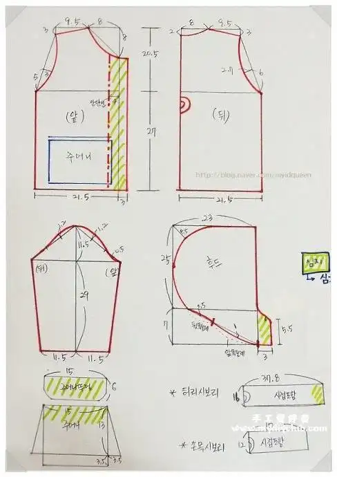 连帽衫帽子的裁剪纸样