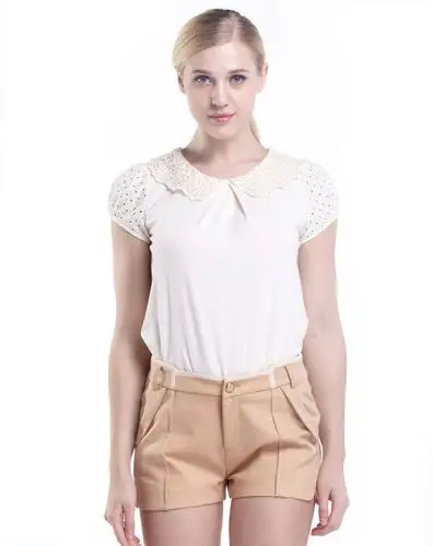 米杏娃娃领马蹄袖纯色短袖上衣