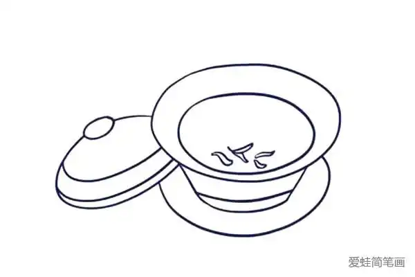 6.在茶杯中画上几片绿茶的茶叶.