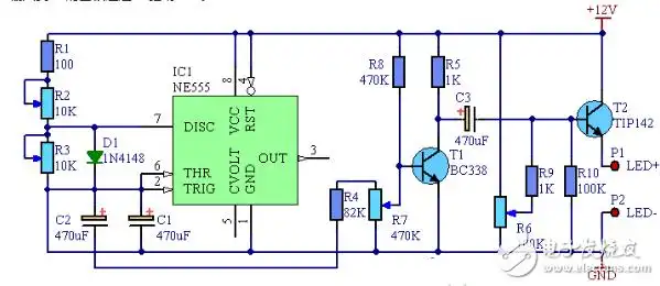 ne555呼吸灯电路图大全(三款ne555脉冲led灯电路详解)