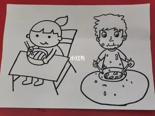 吃饭的小男孩简笔画怎么画