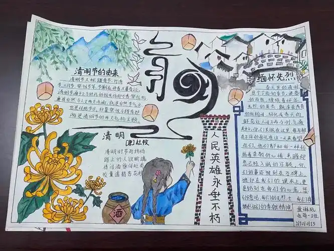 清明时节画清明缅怀先烈手抄报活动