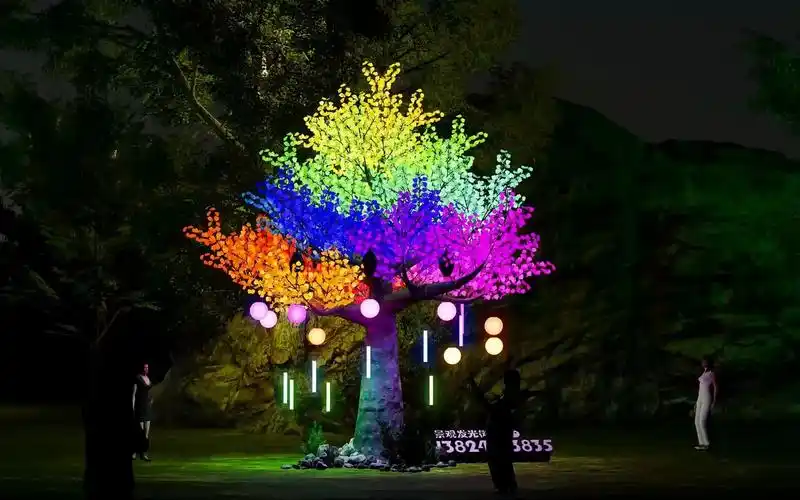 景观夜景效果,户外亮化仿真发光树灯