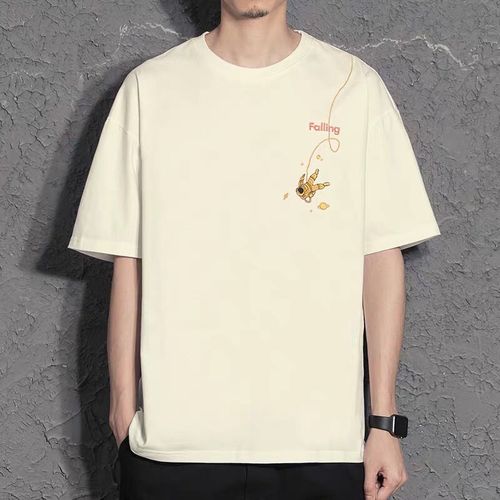 宇航员精细刺绣短袖t恤男新款百搭夏装纯棉t恤男潮流潮牌宽松半袖