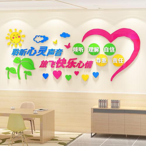 心理咨询辅导室布置装饰心灵驿站学校心理健康背景文化墙标语贴画