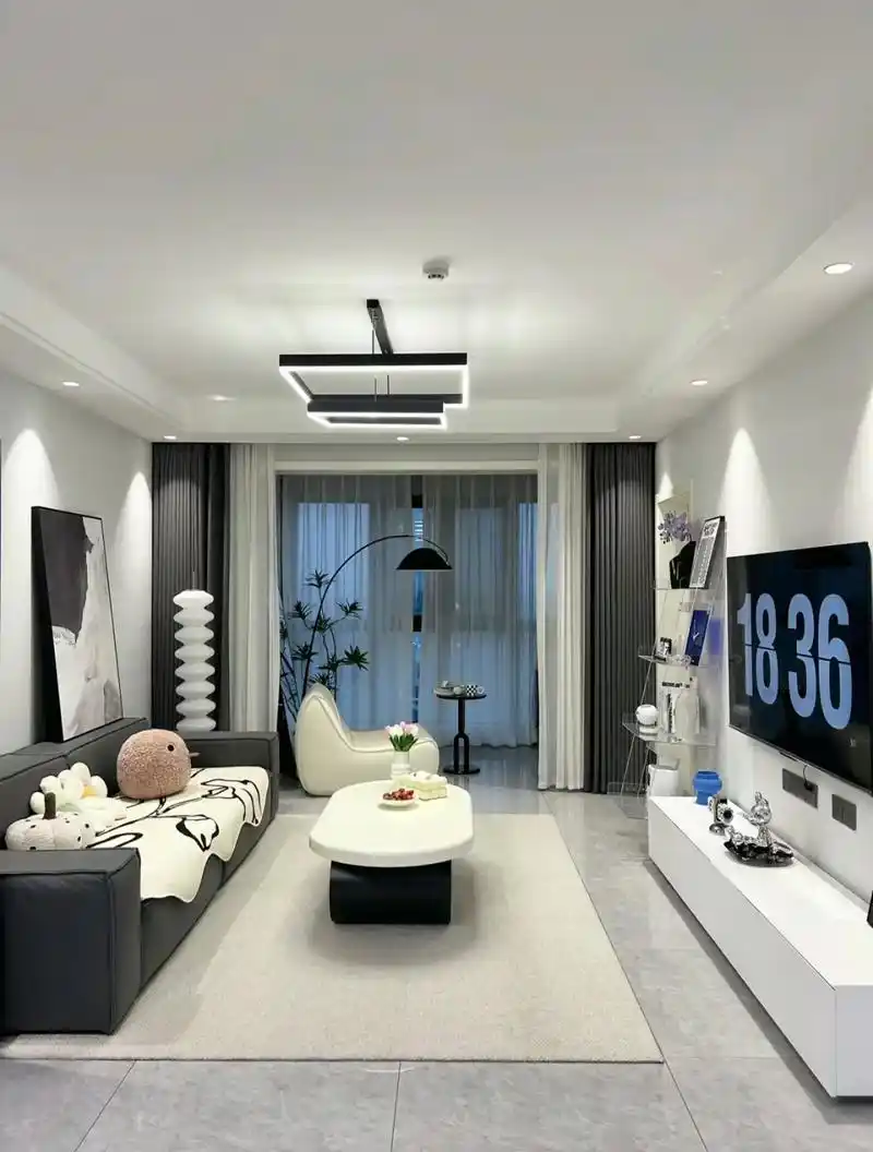 小户型黑白灰现代简约风格,双眼皮吊顶,不压层高容易