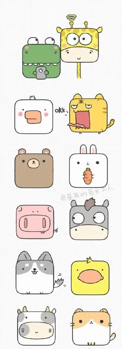 可爱方块小动物简笔画
