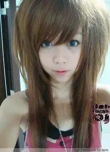 假发长直蓬松斜刘海 非主流苛苛新款玉米须 流行发型女生假发头套