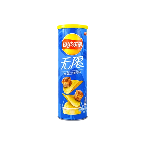 商品详情 - lays 乐事 无限薯片 吮指红烧肉味 桶装 90g - image  0