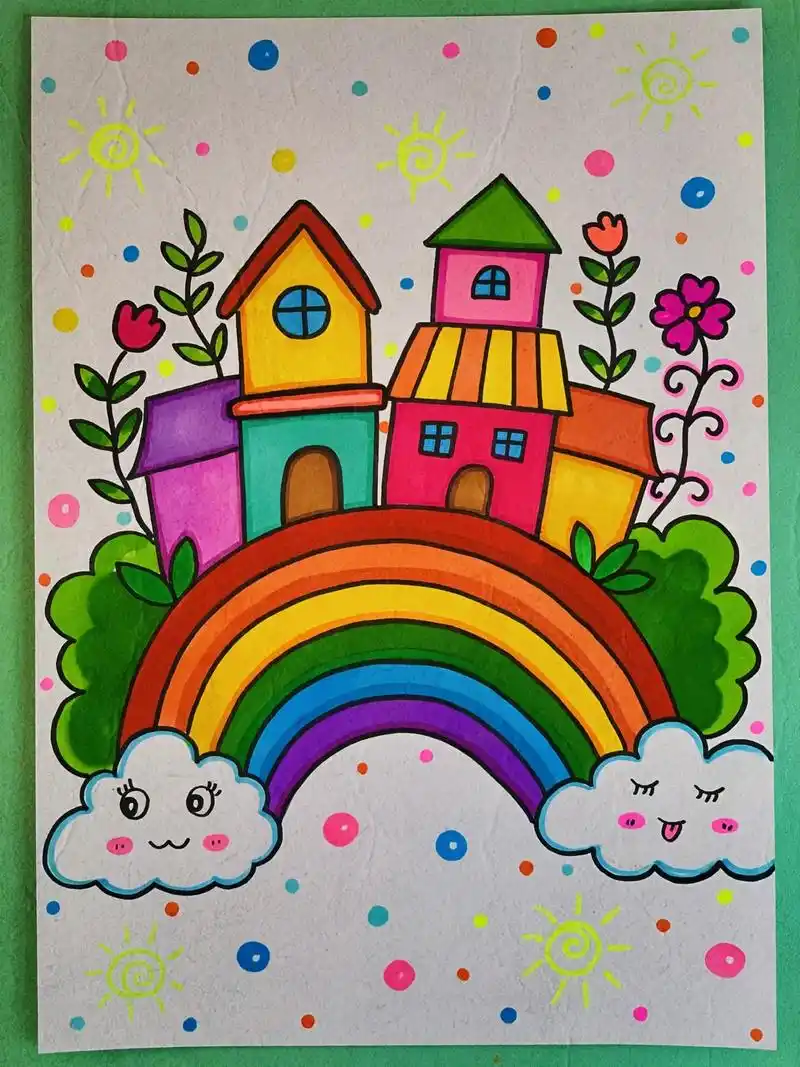 彩虹桥上的城堡#一起学画画 #图文伙伴计划  - 抖音