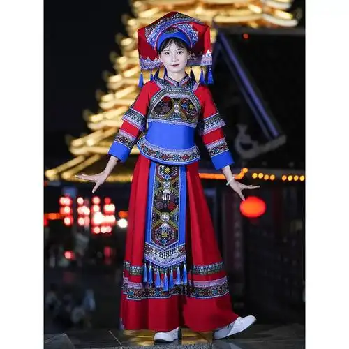 广西壮族三月三服装女演出服少数民族演出服土家族歌圩节舞蹈服饰