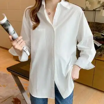 古地斯gudisi纯棉衬衫女休闲宽松秋冬内搭亮色衬衣kfg3423白色xl