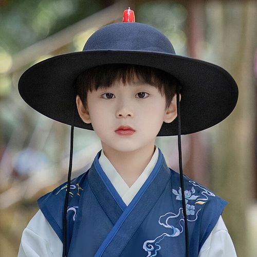 潮梦城汉服配饰男童明制汉服男童锦衣卫飞鱼服帽子黑色大圆帽儿童武侠