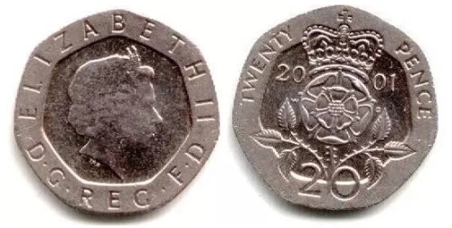 这是英国的20便士硬币.