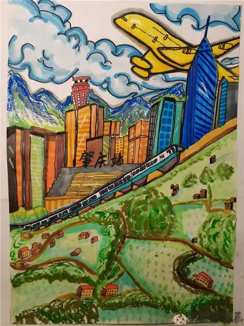 脱贫攻坚家乡变化水彩画