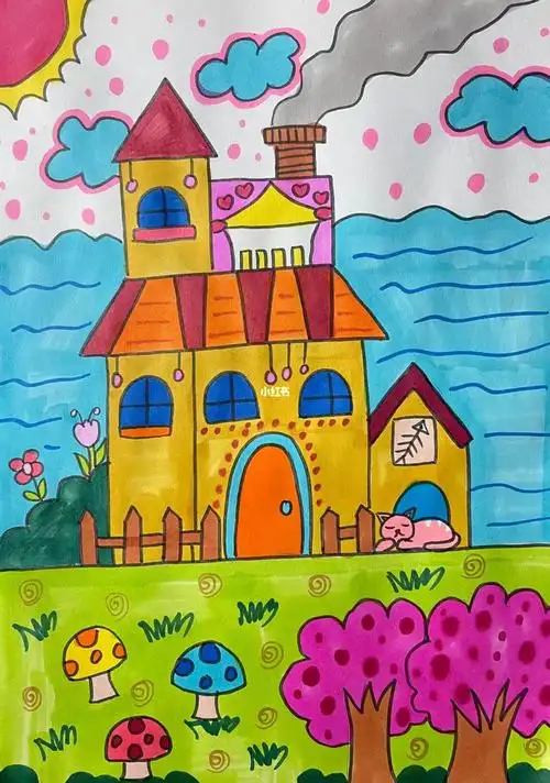 创意儿童画海景小房子
