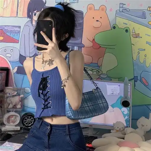 辣妹小吊带背心女夏外穿内搭设计感小众抽绳绑带纯欲高腰短款上衣