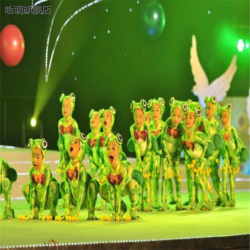 新款小青青蛙唱歌儿童舞台演出服绿色池塘表演民族服装