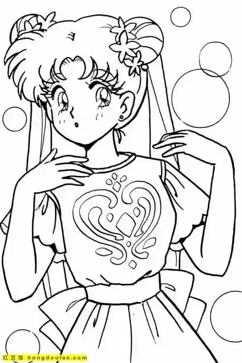 少女心,少女漫画,幼儿涂色,手绘小元素,打印,打印大图,春天,月野兔,木