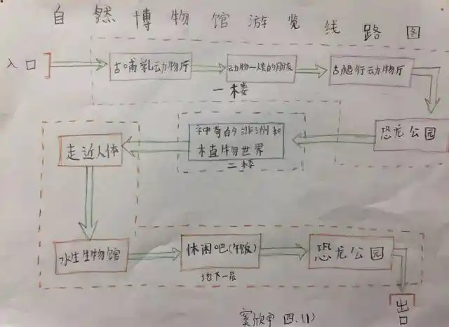 行走的足迹——四年级学生完成金秋自然博物馆游学之旅任务单和游览图