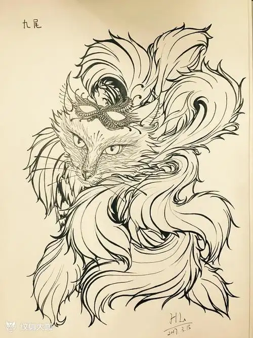 九尾_纹身图案手稿图片_六爻的纹身作品集
