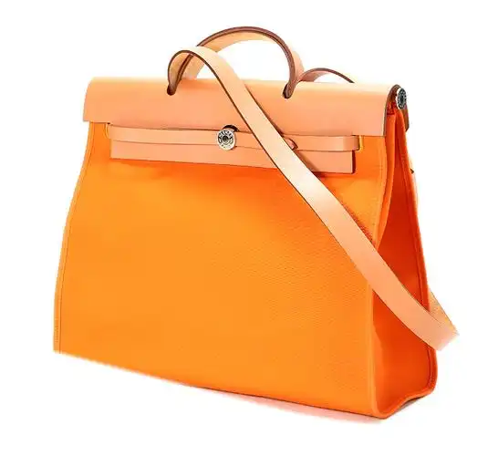 hermes爱马仕桔色帆布两用包